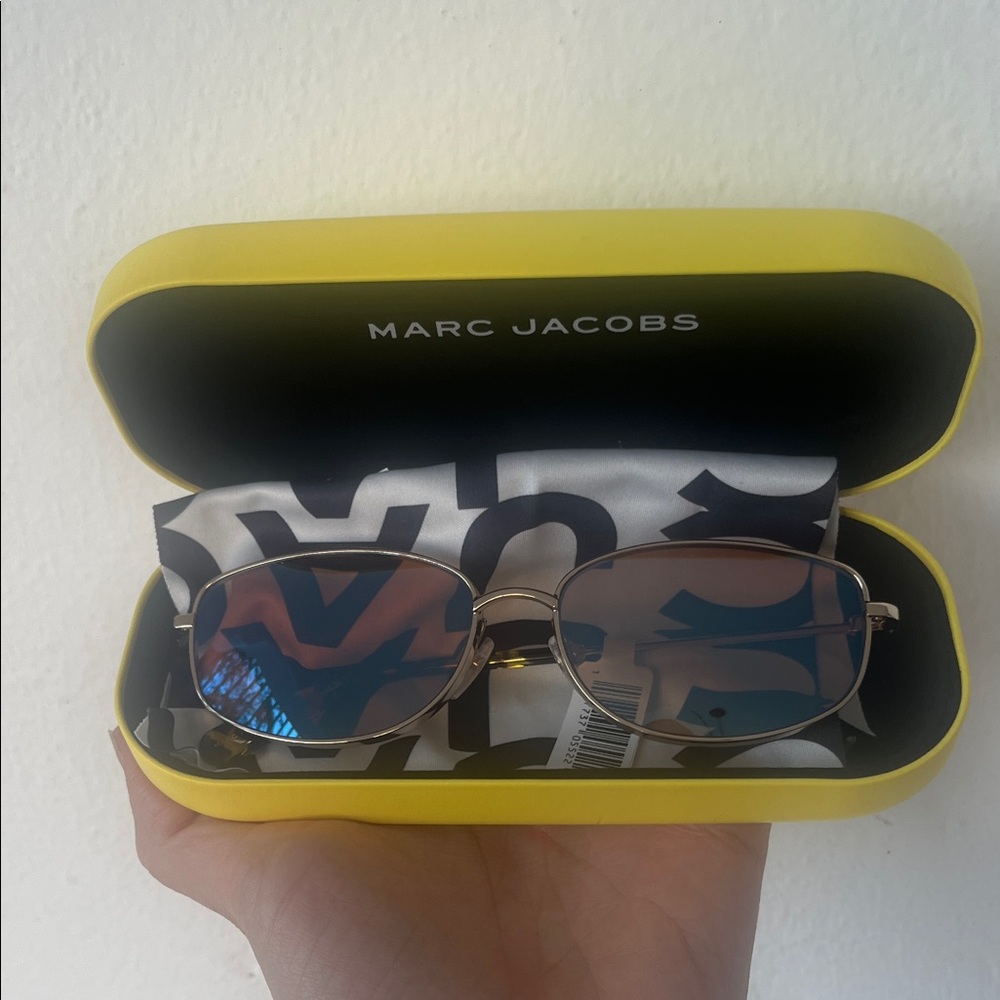 Marc Jacobs Gold Frame Sunglasses with Blue-Tinted Lenses